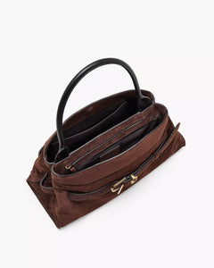 The Suede Dakota Satchel - Dark Brown