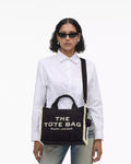 The Medium White Stripe Tote - Black
