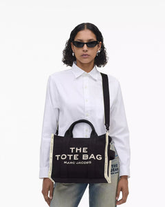 The Medium White Stripe Tote - Black