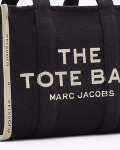 The Medium White Stripe Tote - Black