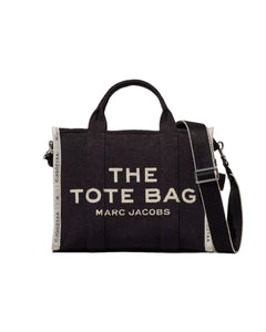 The Medium White Stripe Tote - Black