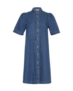 Shayla Ss Shirt Dress - Mid Blue Wash