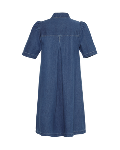Shayla Ss Shirt Dress - Mid Blue Wash