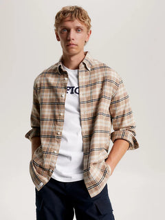 Brushed Tommy Tartan Small Shirt - Classic Khaki / Multi
