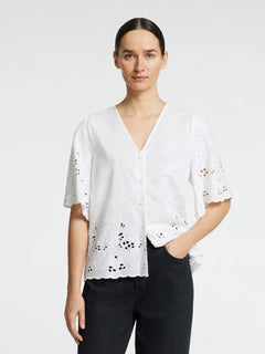 Dahlia Ss Broderi Shirt Noos - Bright White