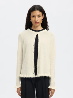 Lulu Frill Ls Knit Cardigan - Snow White Melange