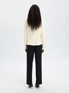 Lulu Frill Ls Knit Cardigan - Snow White Melange
