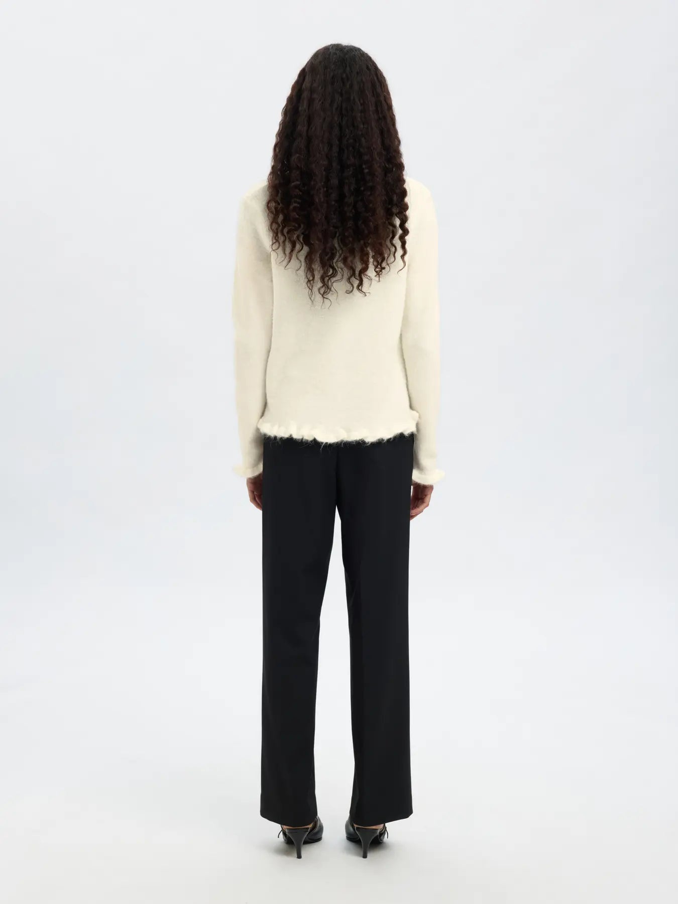Lulu Frill Ls Knit Cardigan - Snow White Melange