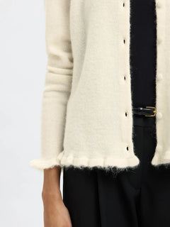 Lulu Frill Ls Knit Cardigan - Snow White Melange