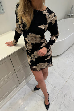 Majaic Mesh Dress - Black Beige Flower