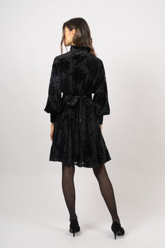 Saga Velvet Flower Dress - Black