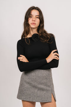Lea Herringbone Mini Skirt - Light Grey