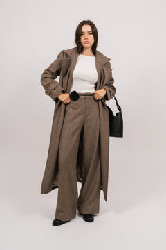 Edith Herringbone Coat - Brown
