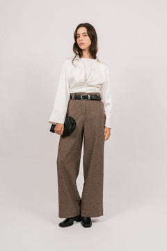 Zoe Herringbone Pant - Brown