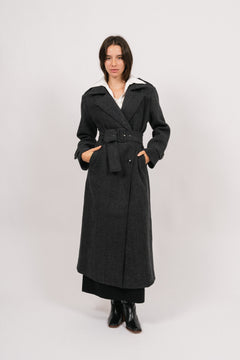Edith Herringbone Coat - Black