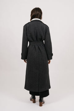 Edith Herringbone Coat - Black