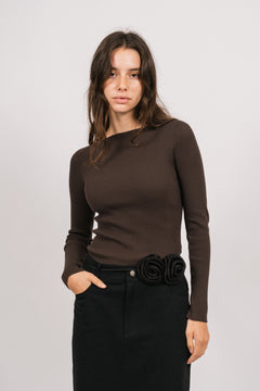 Corine Knit Ls Top - Brown
