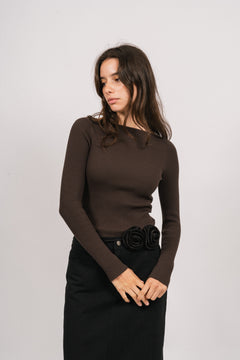 Corine Knit Ls Top - Brown