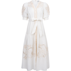 Ruth Long Dress W Embrodery - Ivory