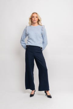 Alva Frills Ls Knit O-Neck - Cashmere Blue/Birch