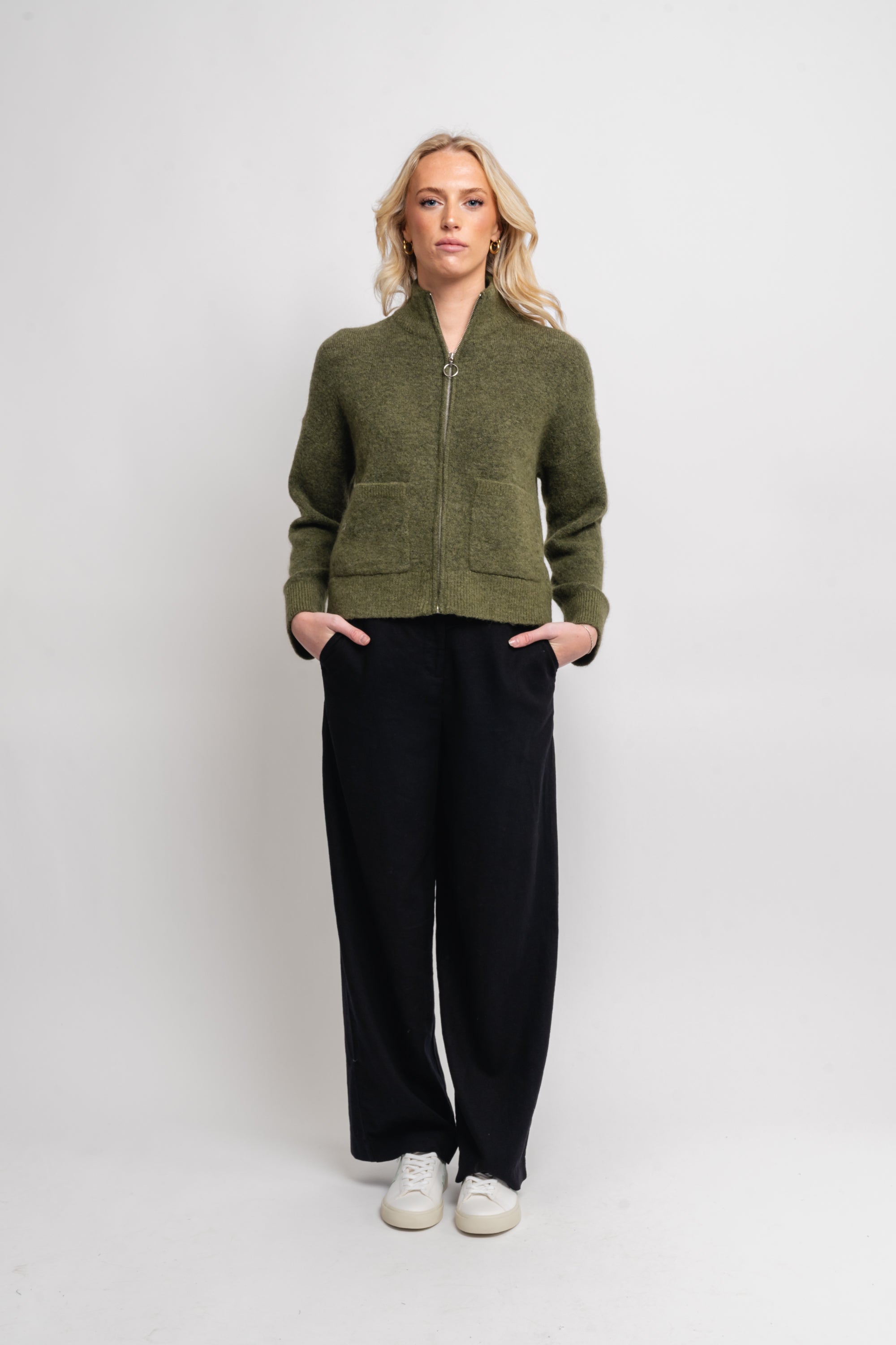 Sia Ras Ls Knit Zipper Cardigan - Olivine Melange