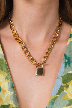 Chunky Padlock Necklace - Pale Gold