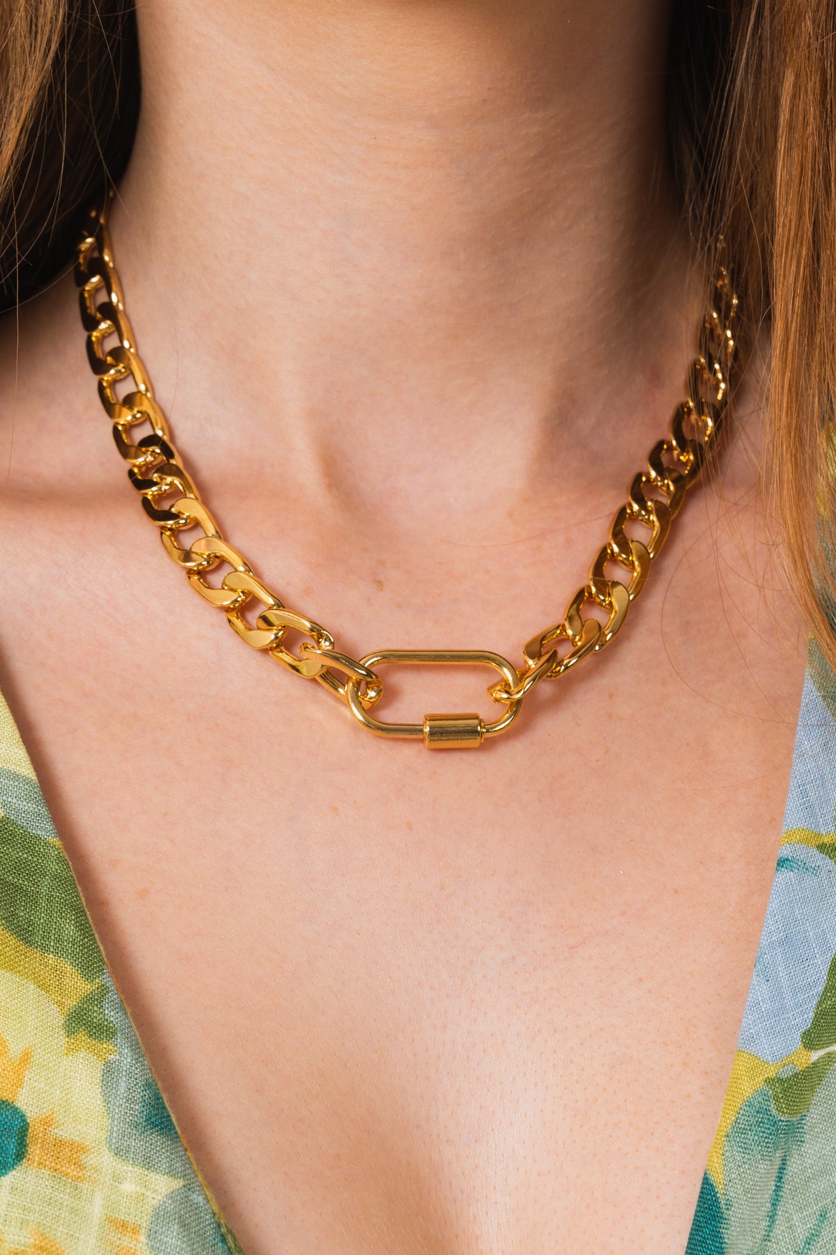 Chunky Chain Carabiner Necklace - Pale Gold