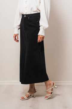 Vika Slit Denim Skirt - Black