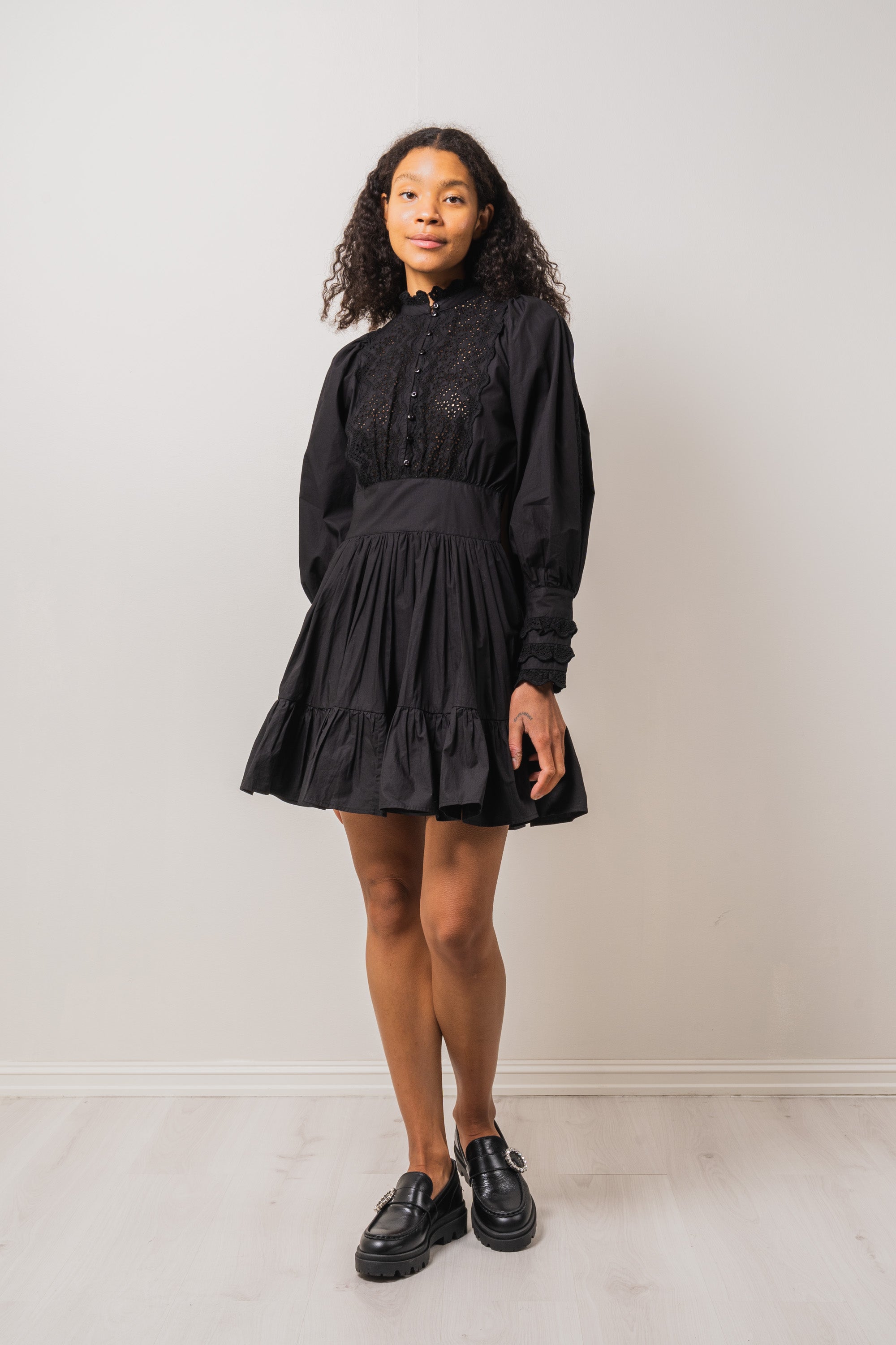 Décorated Poplin Mini Dress - Black