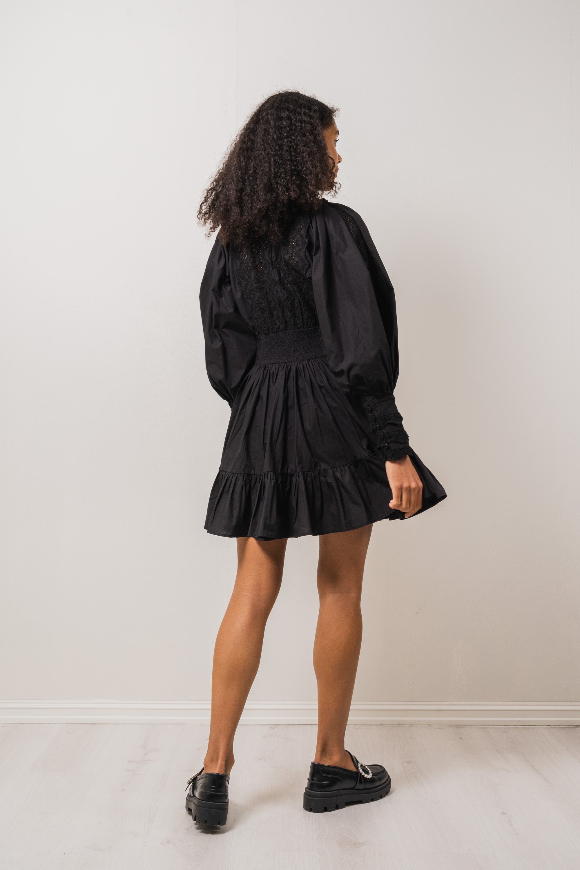 Décorated Poplin Mini Dress - Black