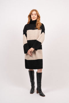 Alva LS Knit High Neck Dress - Black Birch