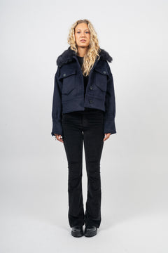 Charlie Jacket - Faux Fur - Wool Navy