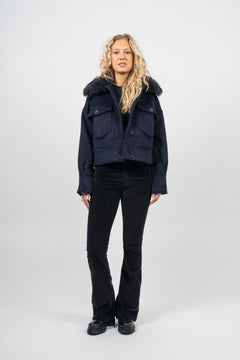 Charlie Jacket - Faux Fur - Wool Navy