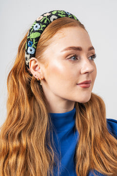 Anemona Wide Beaded Hairbrace - Black