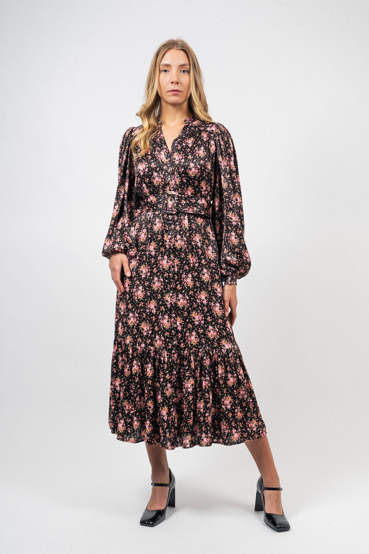 bytimo crepe satin midi dress BYTIMO Off-the-shoulder printed satin-crepe midi dress