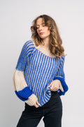 Liana Knit Sweater - Cream/Cobalt Blue