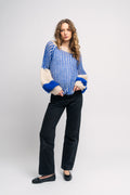 Liana Knit Sweater - Cream/Cobalt Blue