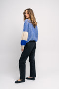 Liana Knit Sweater - Cream/Cobalt Blue