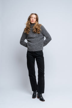 Sia Ras Ls Knit Half Zipper Ex - Medium Grey Melange