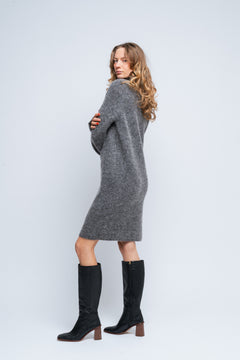 Sia Ras Ls Long Zipper Knit Dress Ex - Medium Grey Melange