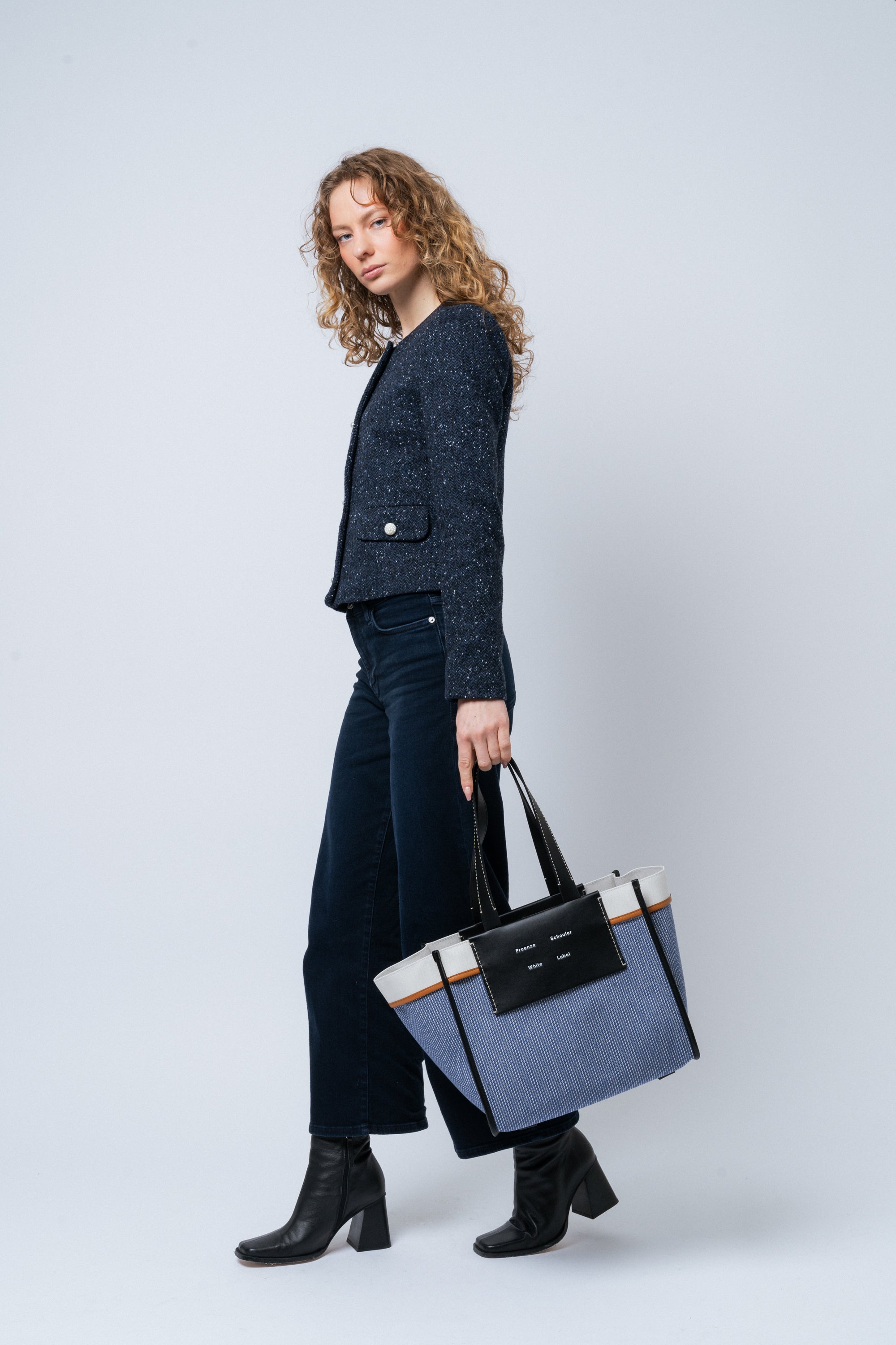 Large Morris Pinstripe Tote - Blue/Ecru Stripe