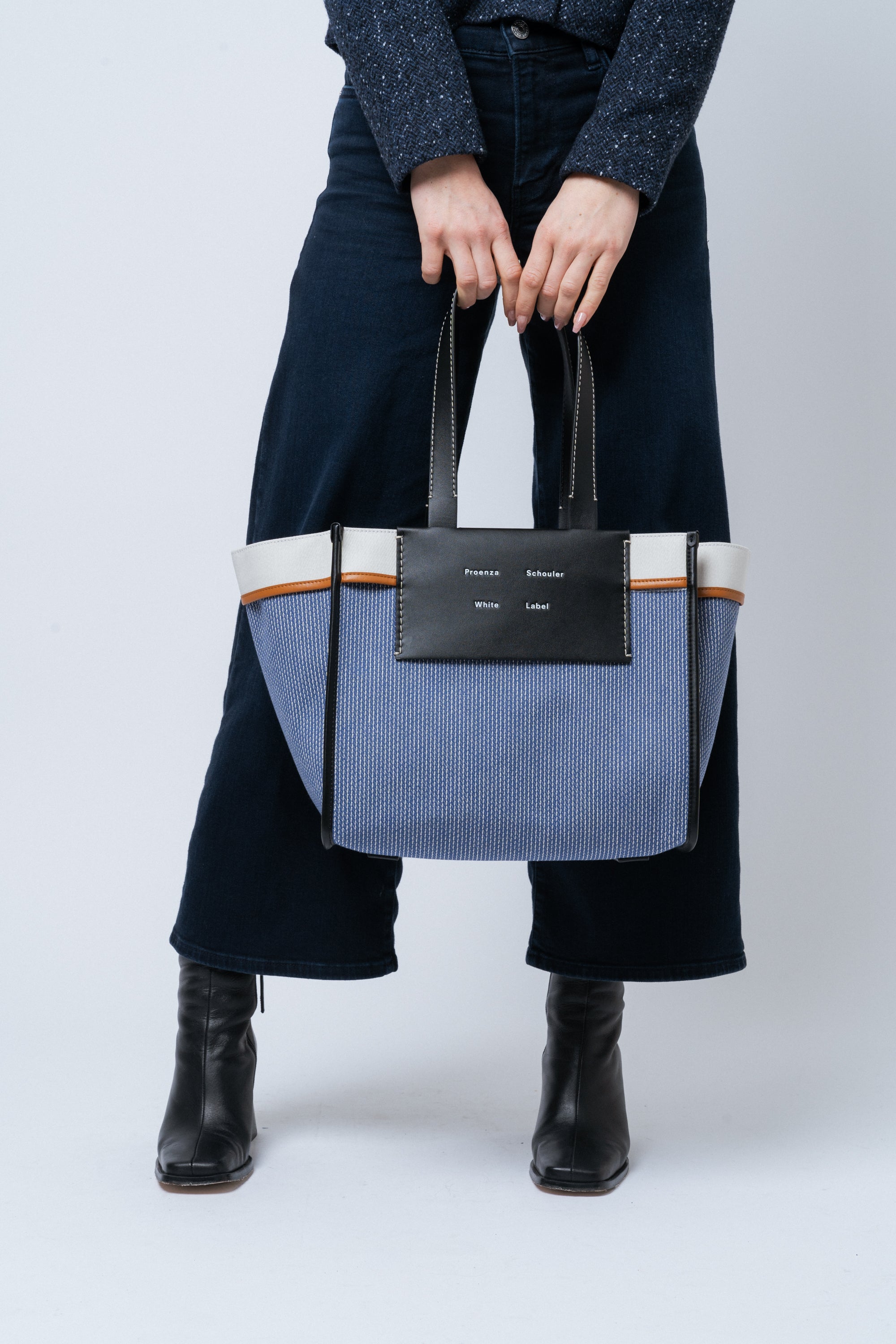 Large Morris Pinstripe Tote - Blue/Ecru Stripe