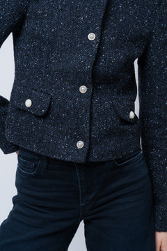 Amalia Jacket - Navy Bouclé Herringbone