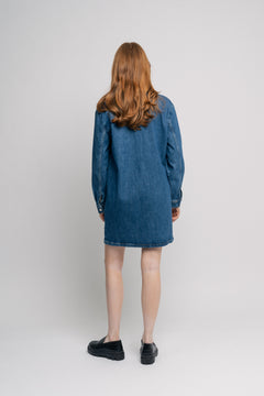 Bella Ls Short Dress - Medium Blue Denim