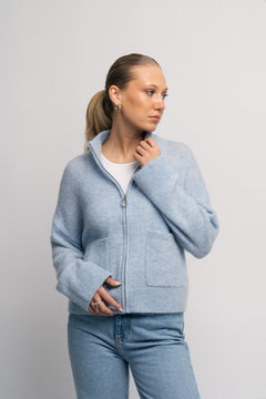 Sia Ras Ls Knit Zipper Cardigan - Cashmere Blue Melange