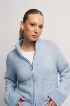 Sia Ras Ls Knit Zipper Cardigan - Cashmere Blue Melange