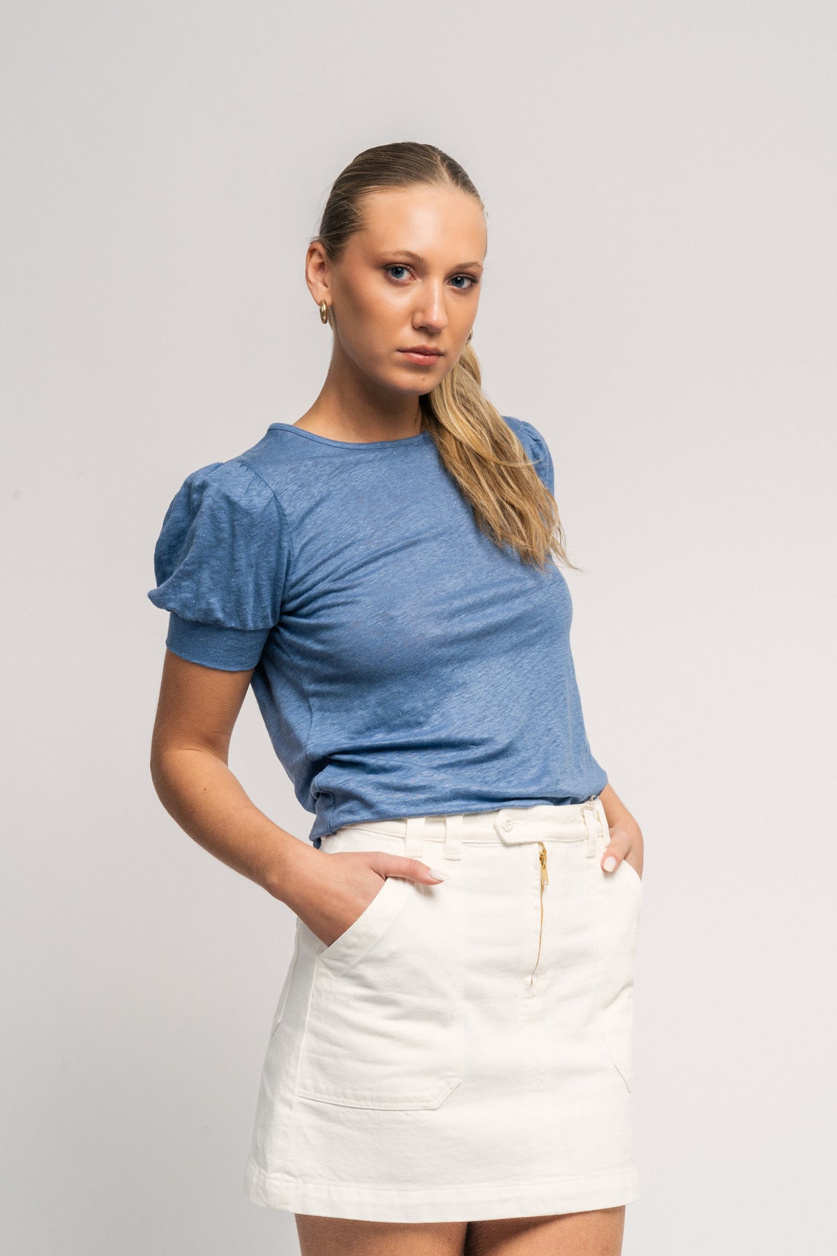 Madeleine Linen Tee - Jeans Blue