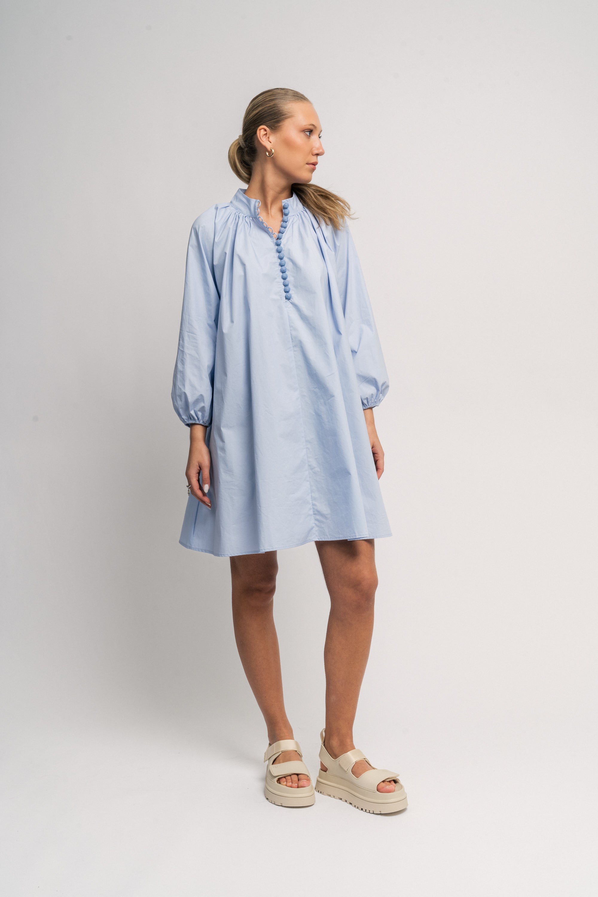 Poplin Bohemian Demi Dress - Light Blue