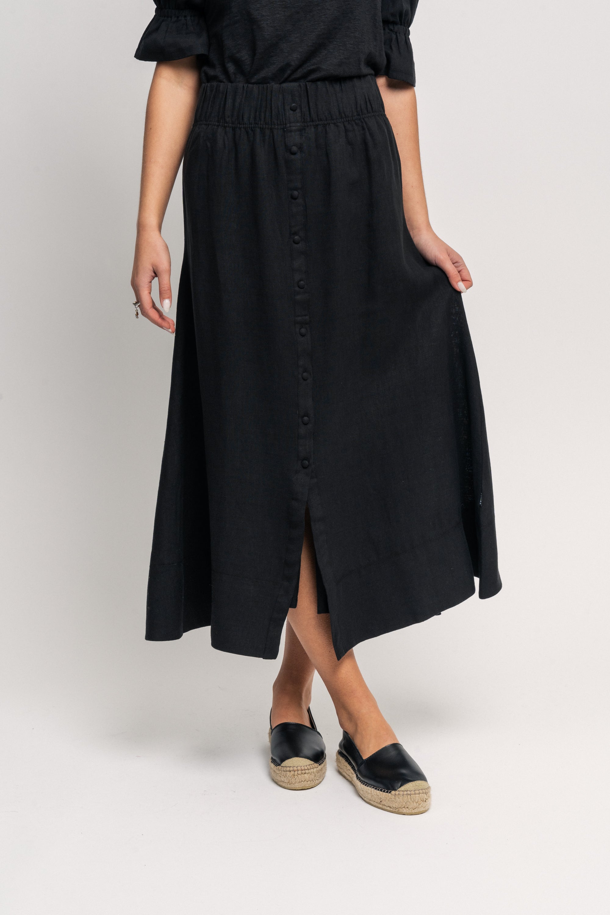 Thea Linen Skirt - Black