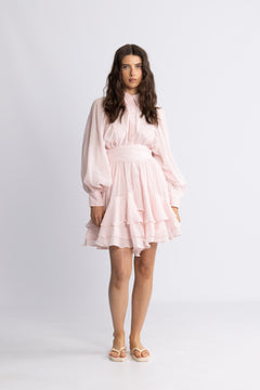 Short Ranch Frill Dress - Light Pink